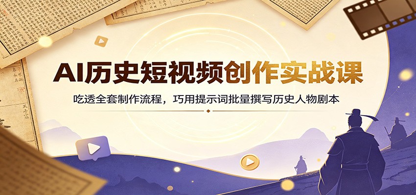 AI历史短视频创作实战课：吃透全套制作流程，巧用提示词批量撰写历史人物剧本-海之城短剧项目