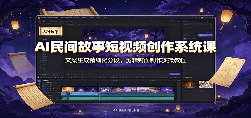 AI民间故事短视频创作系统课：文案生成精细化分段，剪辑封面制作实操教程-海之城短剧项目