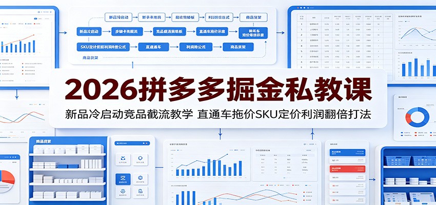 2026拼多多掘金私教课：新品冷启动竞品截流教学，直通车拖价SKU定价利润翻倍打法-海之城短剧项目