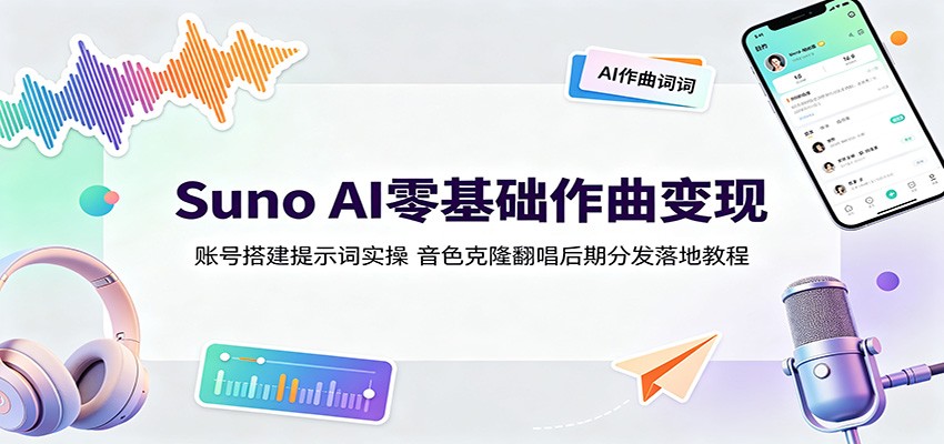 Suno AI零基础作曲变现：账号搭建提示词实操，音色克隆翻唱后期分发落地教程 - 福缘网