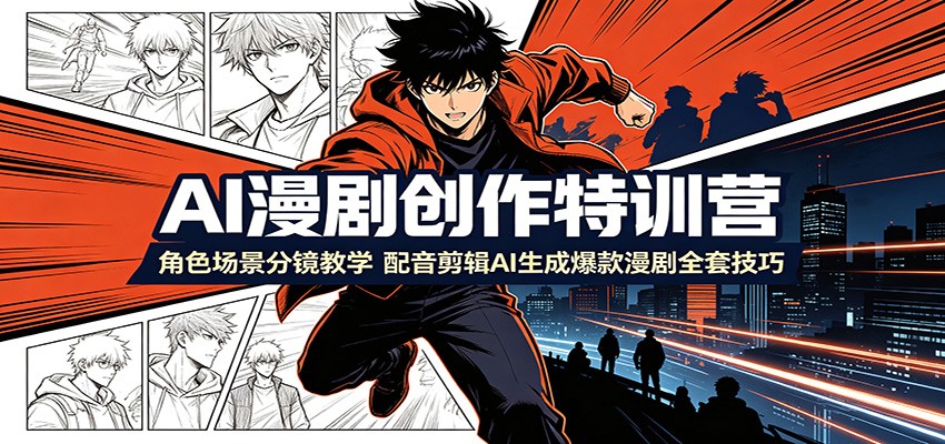 AI漫剧创作特训营：角色场景分镜教学，配音剪辑AI生成爆款漫剧全套技巧-海之城短剧项目