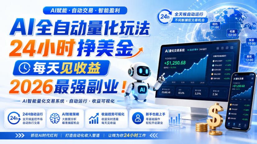 AI量化全自动操作挣美金，矩阵可日入1000+，适合普通人的副业！-海之城短剧项目