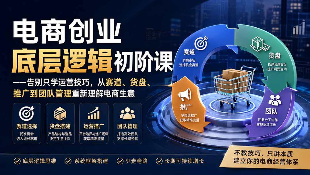 电商创业底层逻辑初阶课——告别只学运营技巧，从赛道、货盘、推广到团队管理重新理解电商生意-海之城短剧项目