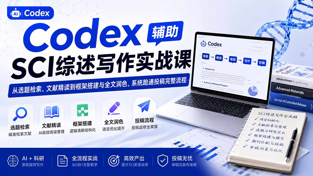 Codex辅助SCI综述写作实战课——从选题检索、文献精读到框架搭建与全文润色，系统跑通投稿完整流程 - 中创网