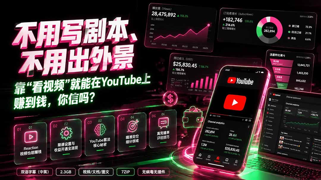 不用写剧本、不用出外景——靠”看视频”就能在YouTube上赚到钱，你信吗？【原创双语字幕】-海之城短剧项目