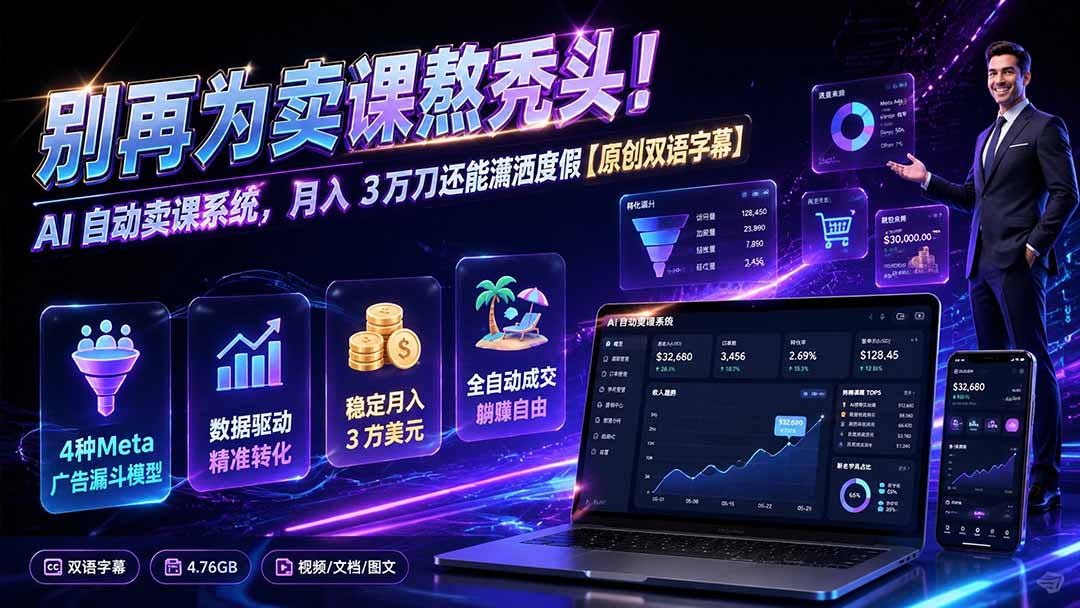 别再为卖课熬秃头！AI 自动卖课系统，月入 3 万刀还能潇洒度假【原创双语字幕】-海之城短剧项目
