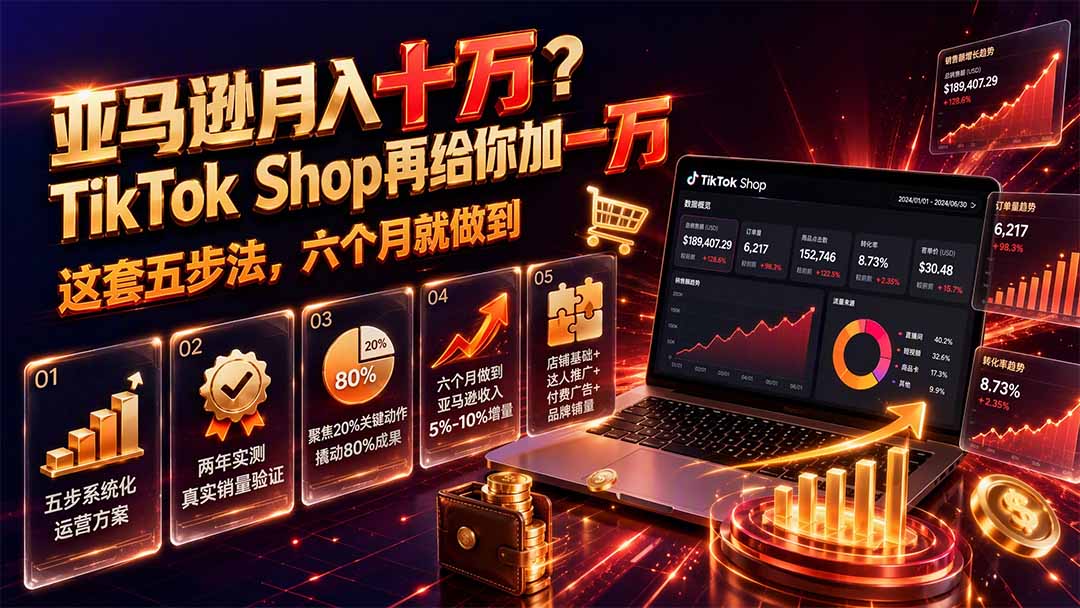 亚马逊月入十万？TikTok Shop再给你加一万——这套五步法，六个月就做到【原创双语字幕】-海之城短剧项目