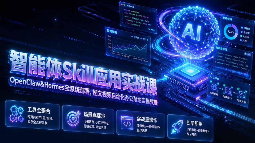 智能体Skill应用实战课：OpenClaw&Hermes全系统部署，图文视频自动化办公落地实操教程-海之城短剧项目