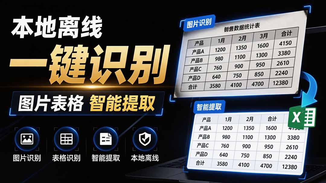 体积仅70MB，图片一键智能提取表格工具来了！完全免费且离线使用，FastOCR智能表格识别软件V1.0-海之城短剧项目