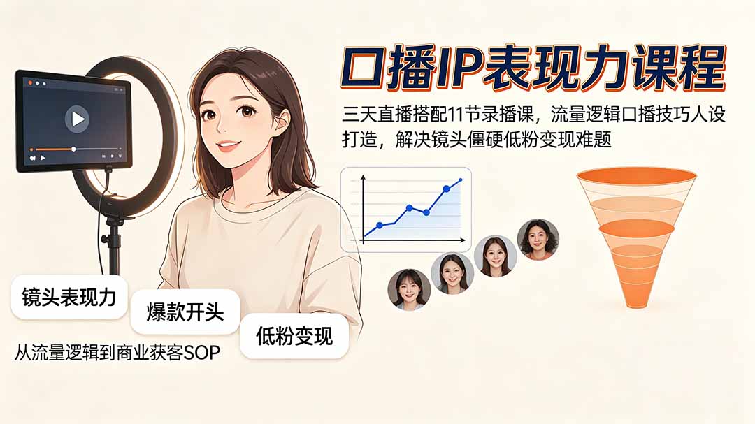 口播IP表现力课程｜三天直播搭配11节录播课，流量逻辑口播技巧人设打造，解决镜头僵硬低粉变现难题 - 中创网