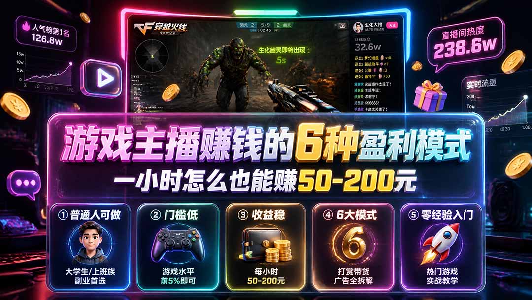 付费文章：游戏主播赚钱的6种盈利模式，一小时怎么也能赚50-200元-海之城短剧项目