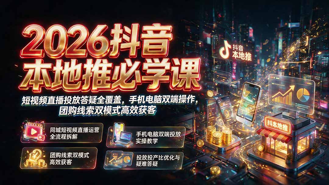 2026抖音本地推必学课｜短视频直播投放答疑全覆盖，手机电脑双端操作，团购线索双模式高效获客-海之城短剧项目