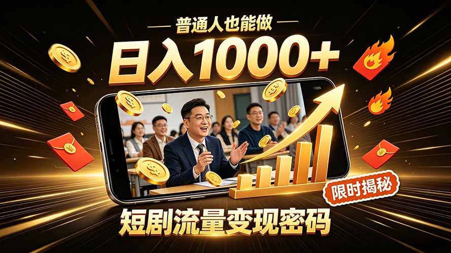 一部手机做短剧分发，不用真人出镜、不用拍摄剧本，快手流量变现日赚千元-海之城短剧项目