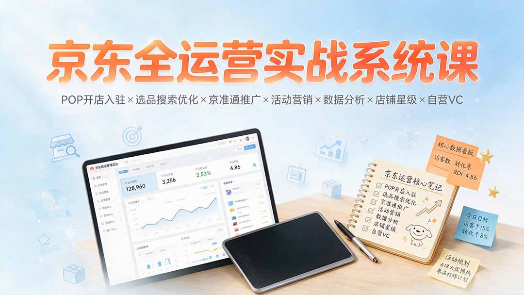 京东全运营实战系统课：POP开店入驻×选品搜索优化×京准通推广×活动营销×数据分析×店铺星级×自营VC-海之城短剧项目
