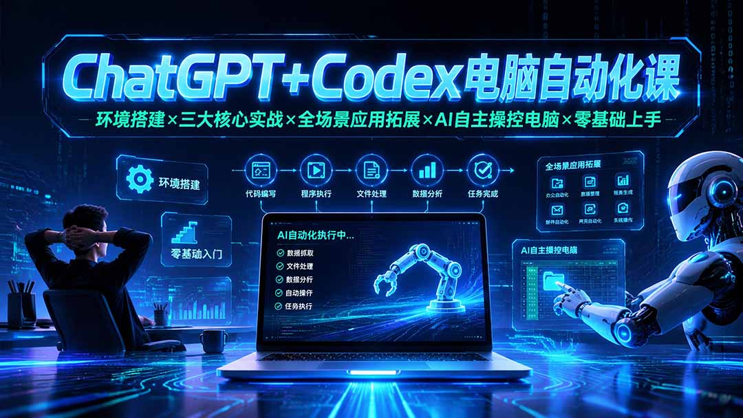 ChatGPT+Codex电脑自动化课：环境搭建×三大核心实战×全场景应用拓展×AI自主操控电脑×零基础上手-海之城短剧项目