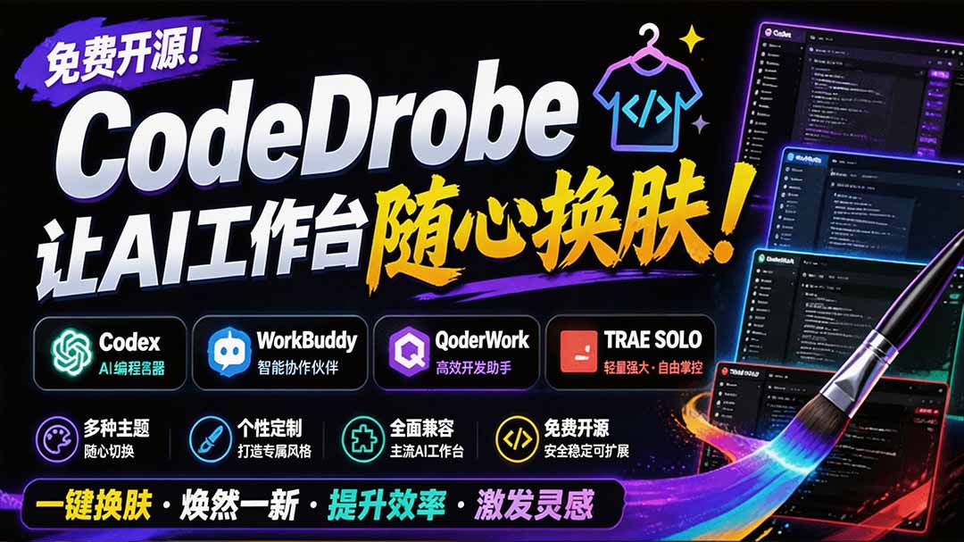 免费开源的CodeDrobe，让AI工作台随心换肤，支持Codex、WorkBuddy等，免费且本地运行！-海之城短剧项目