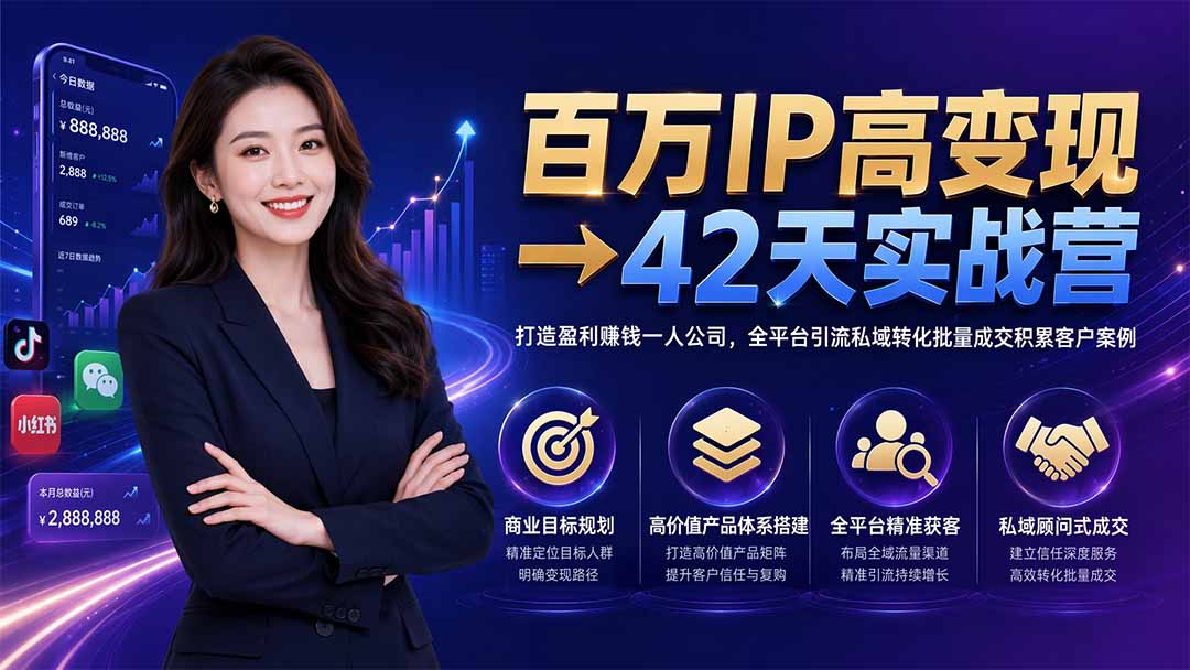 百万IP高变现→42天实战营｜打造盈利赚钱一人公司，全平台引流私域转化批量成交积累客户案例-海之城短剧项目