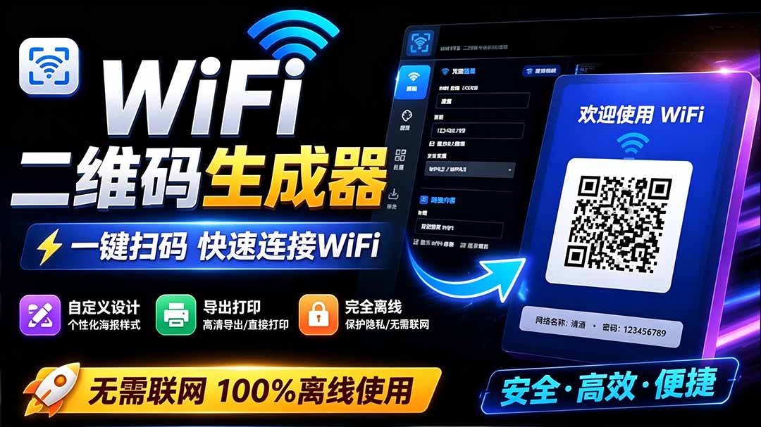 完全离线使用！WiFi二维码生成器，一键扫码快速连接WiFi，支持自定义风格导出 WiFi二维码生成器-海之城短剧项目