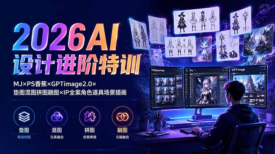 2026AI设计进阶特训：MJ×PS香蕉×GPTimage2.0×垫图混图拼图融图×IP全案角色道具场景插画-海之城短剧项目