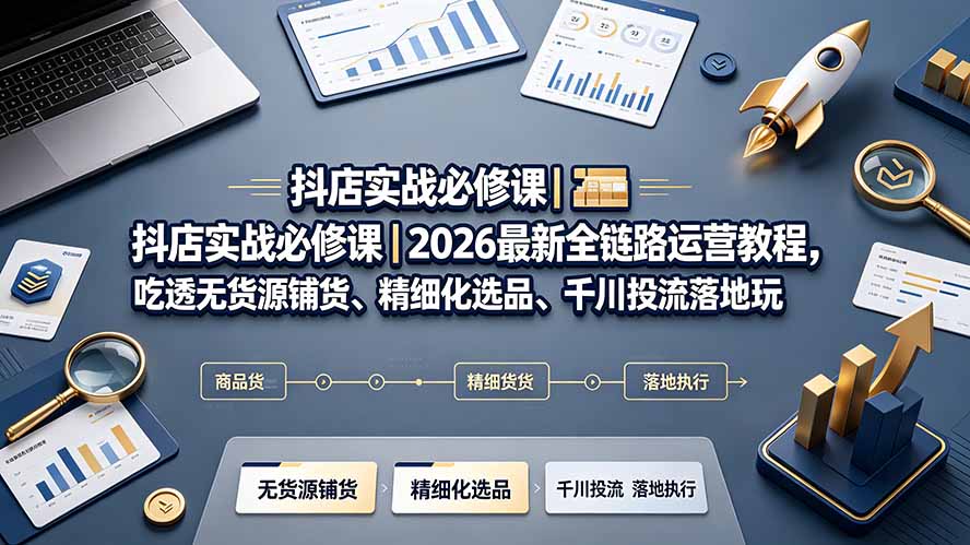 抖店实战必修课｜2026最新全链路运营教程，吃透无货源铺货、精细化选品、千川投流落地玩法-海之城短剧项目