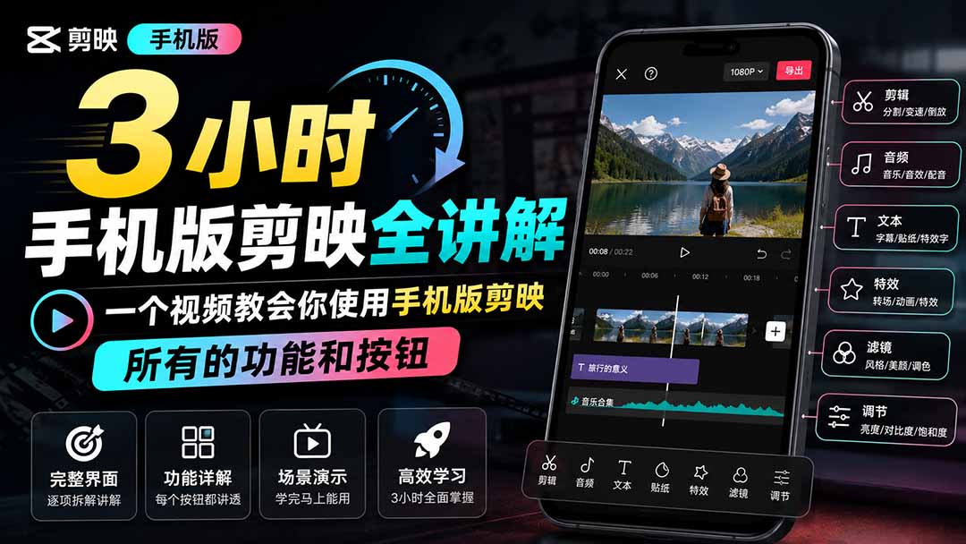 3小时手机版剪映全讲解，一个视频教会你使用手机版剪映，所有的功能和按钮-海之城短剧项目
