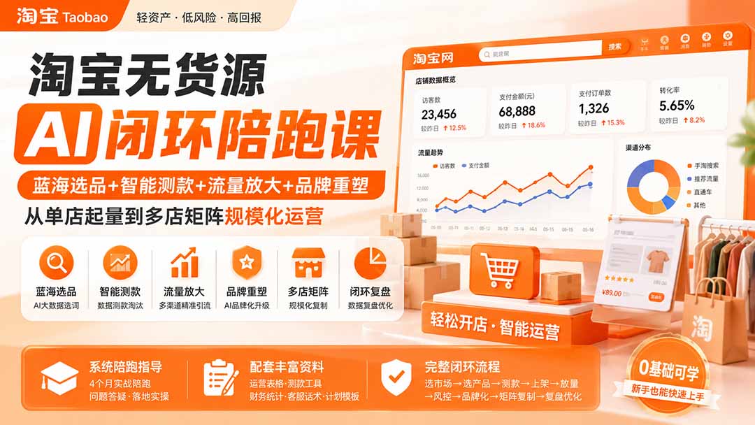 淘宝无货源AI闭环陪跑课：蓝海选品+智能测款+流量放大+品牌重塑，从单店起量到多店矩阵规模化运营-海之城短剧项目