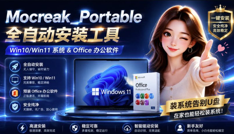 Mocreak全自动安装office和win10、win11系统，告别U盘装系统，使用安全可靠-海之城短剧项目