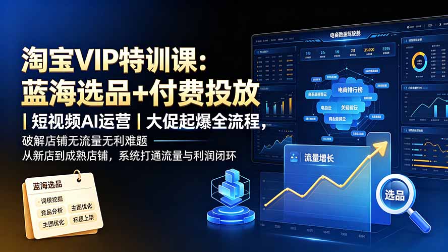 淘宝VIP特训课-更新：蓝海选品+付费投放｜短视频AI运营｜大促起爆全流程，破解店铺无流量无利润难题-海之城短剧项目