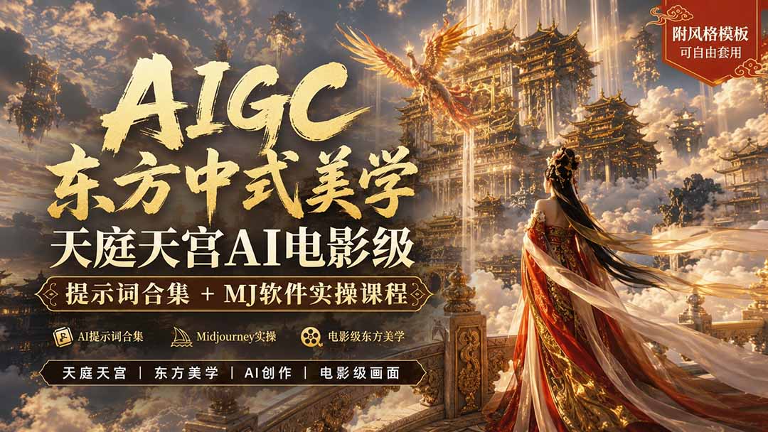 AIGC东方中式美学天庭天宫AI电影级提示词合集+MJ软件实操课程-海之城短剧项目