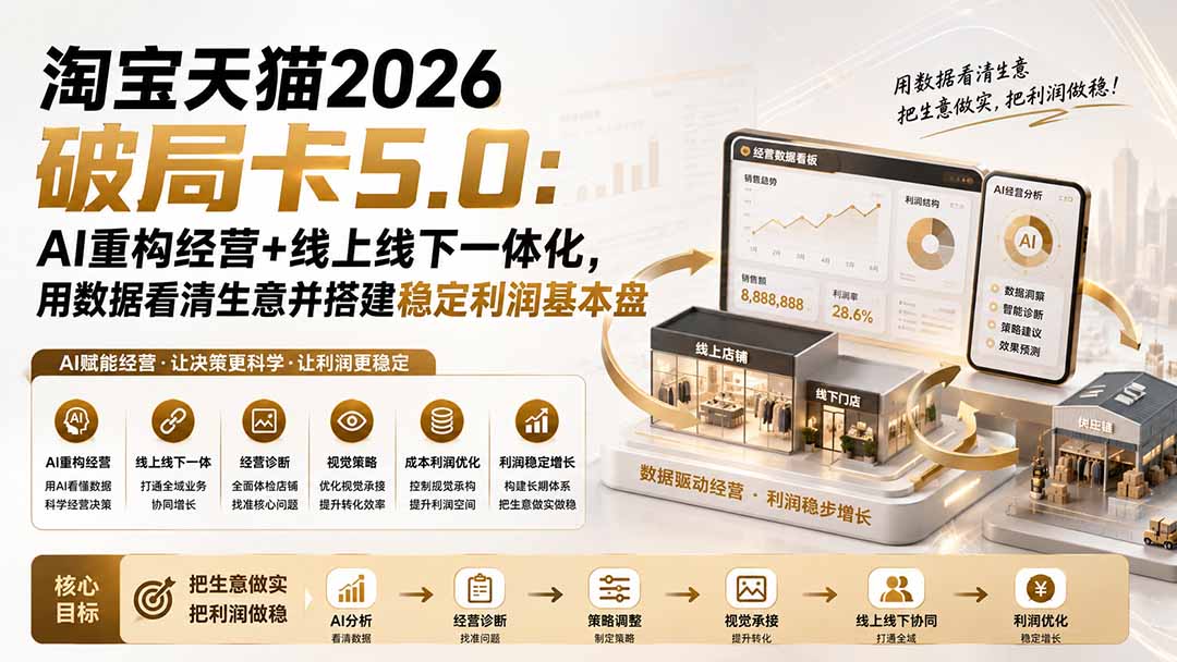 淘宝天猫2026破局卡5.0：AI重构经营+线上线下一体化，用数据看清生意并搭建稳定利润基本盘（修复）-海之城短剧项目