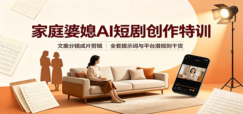 家庭婆媳AI短剧创作特训：文案分镜成片剪辑，全套提示词与平台潜规则干货 - 福缘网