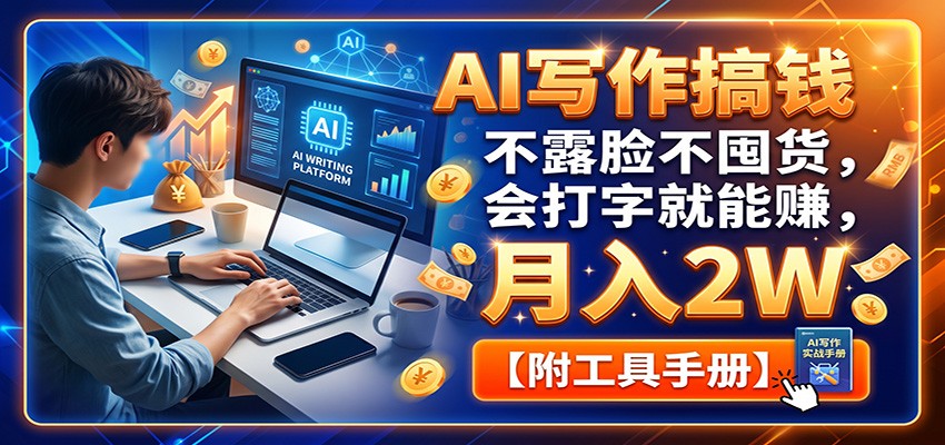 AI写作搞钱：不露脸不囤货，会打字就能赚，月入2W【附工具手册】-海之城短剧项目