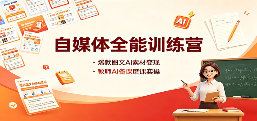 自媒体全能训练营：爆款图文AI素材变现，教师AI备课磨课实操-海之城短剧项目
