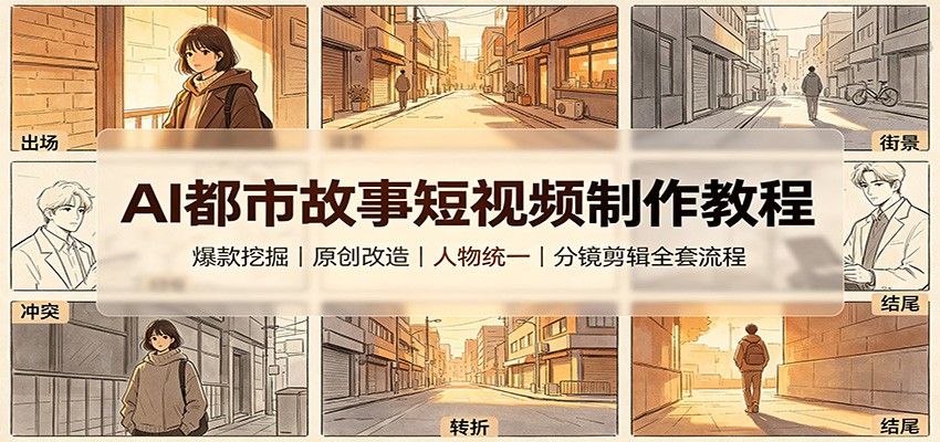 AI都市故事短视频制作教程：爆款挖掘原创改造，人物统一分镜剪辑全套流程-海之城短剧项目