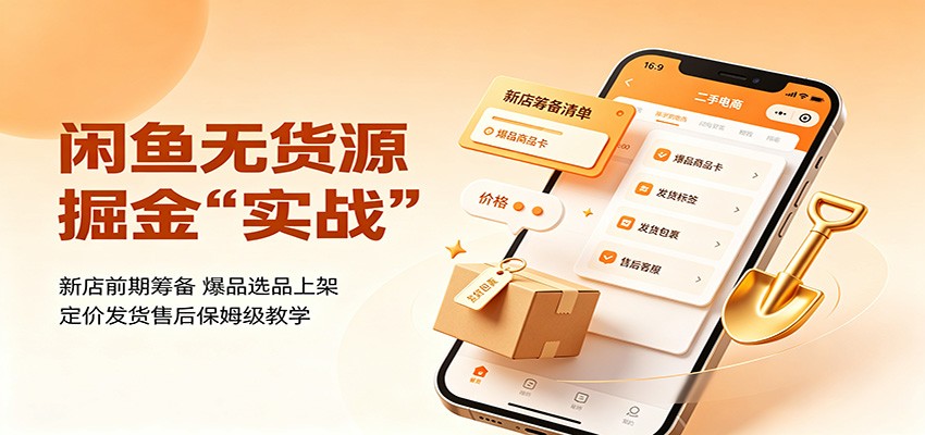 闲鱼无货源掘金实战：新店前期筹备，爆品选品上架，定价发货售后保姆级教学-海之城短剧项目