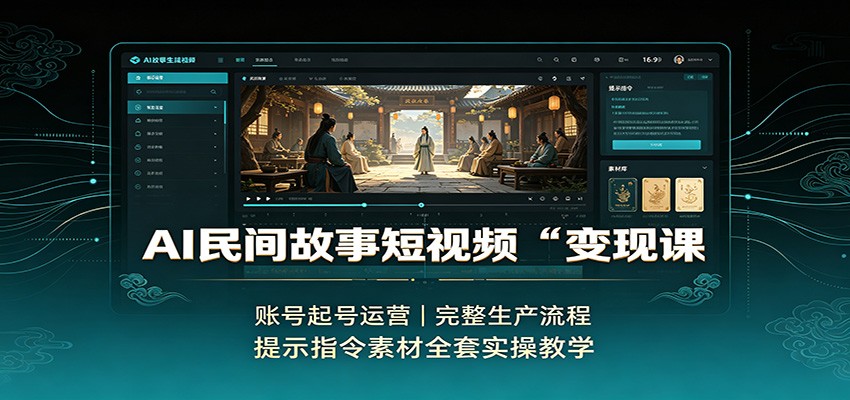 AI民间故事短视频变现课：账号起号运营，完整生产流程，提示指令素材全套实操教学-海之城短剧项目