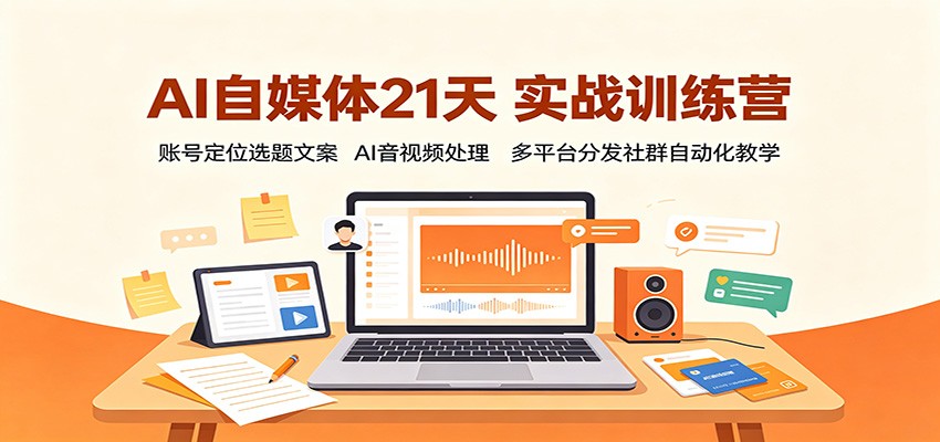AI自媒体21天实战训练营：账号定位选题文案，AI音视频处理，多平台分发社群自动化教学 - 福缘网