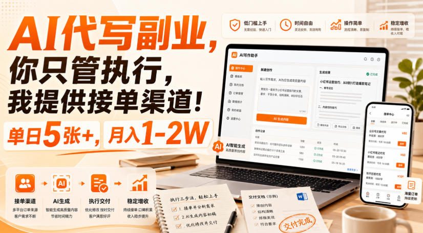 AI代写副业，你只管执行，我提供接单渠道！单日5张+，月入1-2W-海之城短剧项目