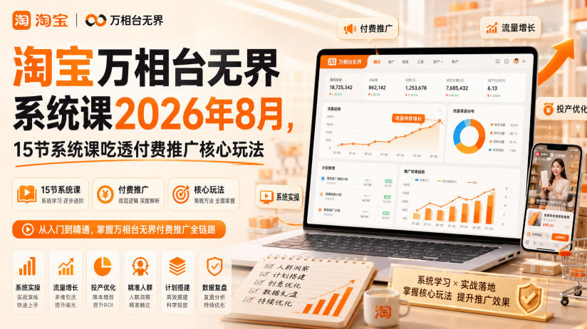 淘宝万相台无界系统课2026年8月，15节系统课吃透付费推广核心玩法-海之城短剧项目