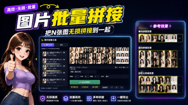 图片批量拼接，把N张图无损拼接到一起，支持横向、竖向、自定义等功能-海之城短剧项目