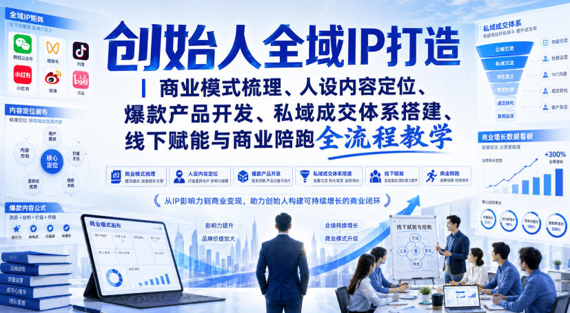 创始人全域IP打造｜商业模式梳理、人设内容定位、爆款产品开发、私域成交体系搭建、线下赋能与商业陪跑全流程教学-海之城短剧项目