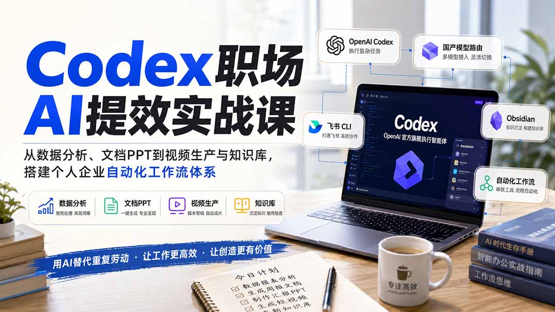 Codex职场AI提效实战课：从数据分析、文档PPT到视频生产与知识库，搭建个人企业自动化工作流体系-海之城短剧项目
