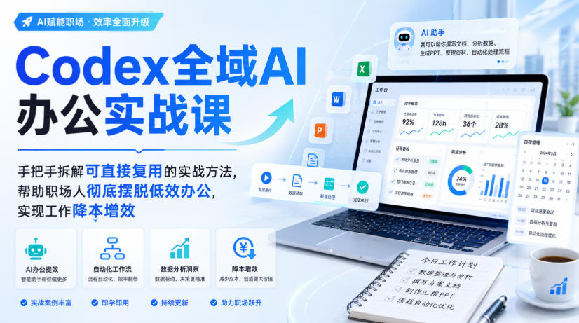 Codex全域AI办公实战课，手把手拆解可直接复用的实战方法，帮助职场人彻底摆脱低效办公，实现工作降本增效-海之城短剧项目