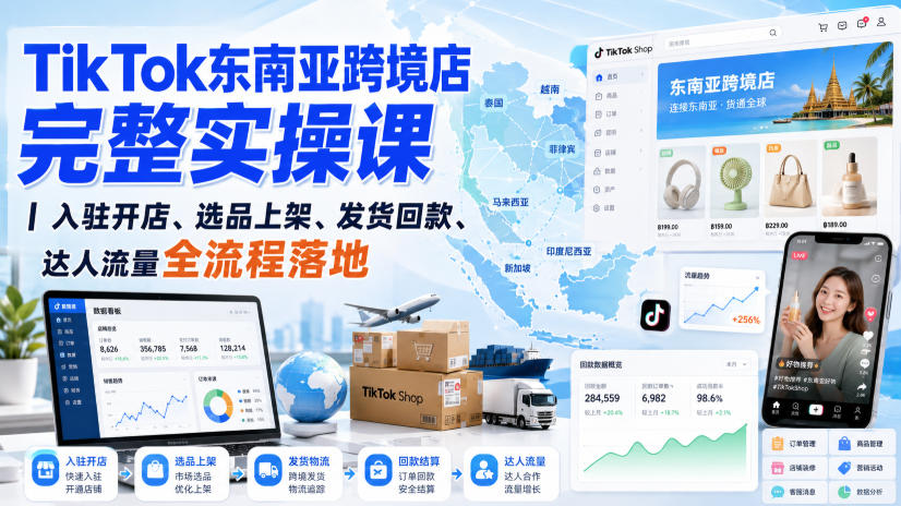 TikTok东南亚跨境店完整实操课｜入驻开店、选品上架、发货回款、达人流量全流程落地-海之城短剧项目