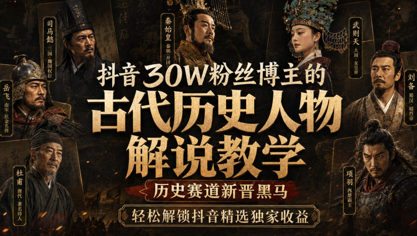 抖音30W粉丝博主的古代历史人物解说教学，历史赛道新晋黑马，轻松解锁抖音精选独家收益-海之城短剧项目