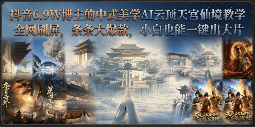 抖音6.9W博主的中式美学AI云顶天宫仙境教学，全网刷屏，条条大爆款，小白也能一键出大片-海之城短剧项目