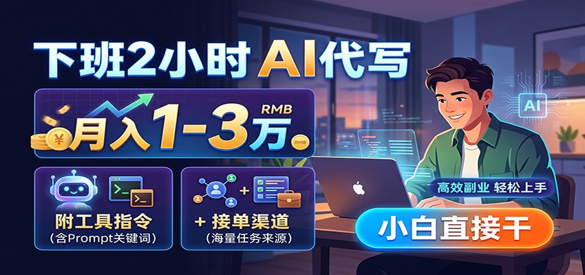下班2小时AI代写，月入1-3万，附工具指令+接单渠道，小白直接干-海之城短剧项目