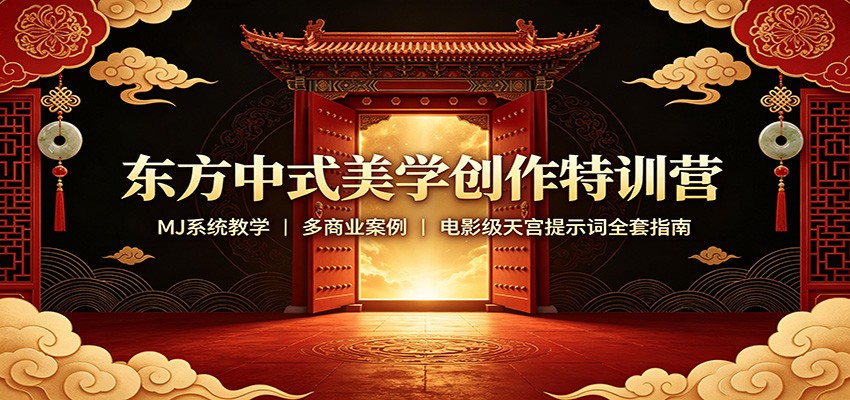 东方中式美学创作特训营：MJ系统教学，多商业案例，电影级天宫提示词全套指南-海之城短剧项目