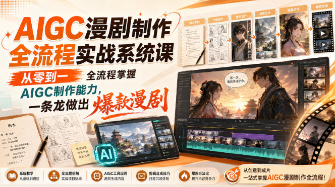 AIGC漫剧制作全流程实战系统课，从零到一全流程掌握AIGC制作能力，一条龙做出爆款漫剧 - 冒泡网