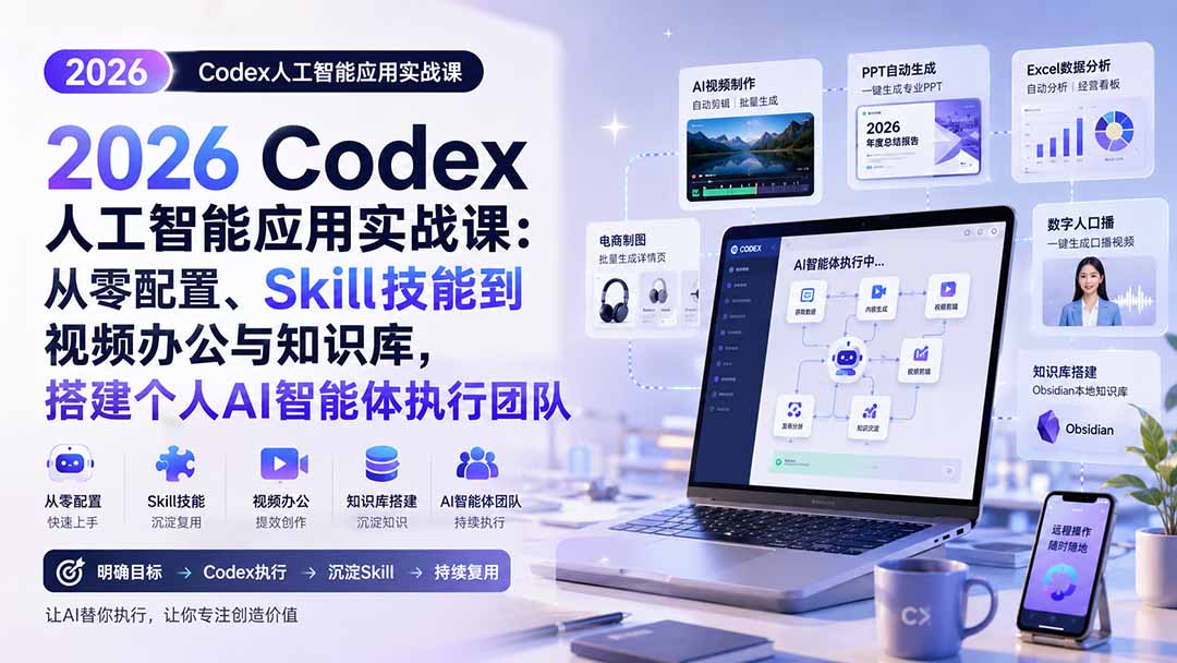 2026 Codex人工智能应用实战课：从零配置、Skill技能到视频办公与知识库，搭建个人AI智能体执行团队-海之城短剧项目